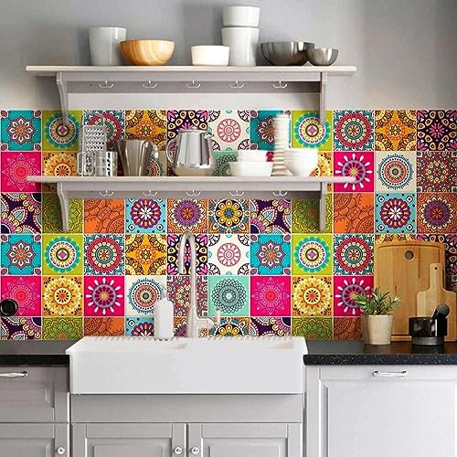 RE-COVERTILES - Adesivi per Piastrelle Bagno e Cucina 10 Pz 20x20 cm - PS00178 Decorazione murale in PVC impermeabile mattonelle mosaico stile cementine Azulejos