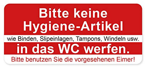 Aufkleber Bitte keine Hygiene-Artikel in das WC werfen Hinweis Toilette Schild Sticker Wetterfest und UV-Beständig