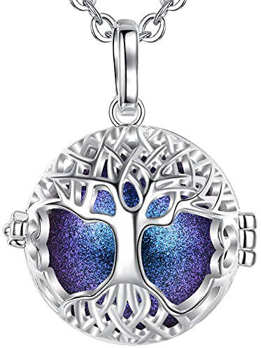EUDORA Harmony Ball Baum des Lebens Kette, Engel Anrufer Anhänger Halskette, Bola Klangkugel Kette Schmuck Mädchen Mama Mutter Schwester, 76,2cm (Sternenblau)