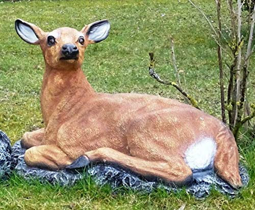 XXL REH Rehkuh AUF FELSEN 80cm Premium Garten Deko Figur Dekoration WILD DEKO inkl. Spedition