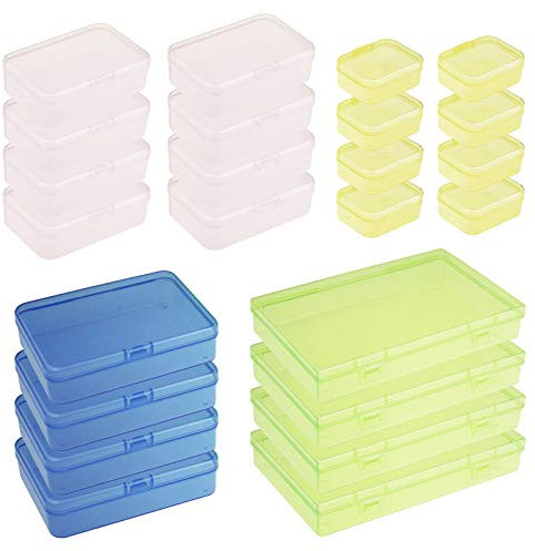 Goodma 24 Pieces Mixed Sizes Rectangular Plastic Boxes Empty Storage Organizer Containers with Hinged Lids for Small Items and Other Craft Projects (Multi-Coloured)