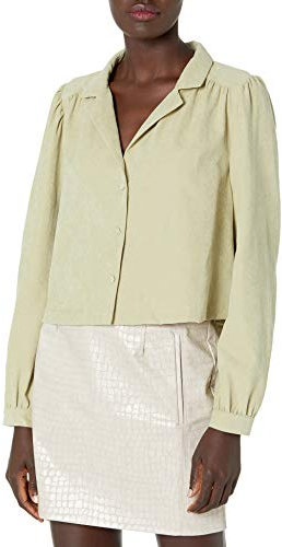 KENDALL + KYLIE Women's Button Up Crop Blouse, Matcha, L