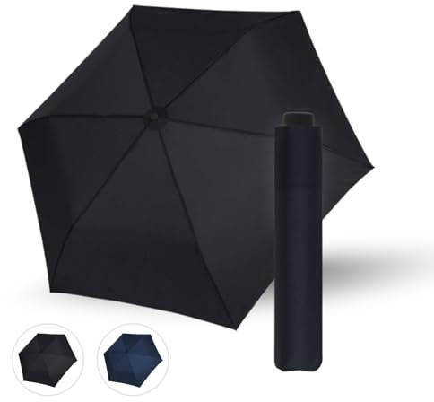 Doppler Parapluie Zero Large en noir - de poche à ouverture manuelle ultra léger - avec sac - Compact & résistant aux tempêtes
