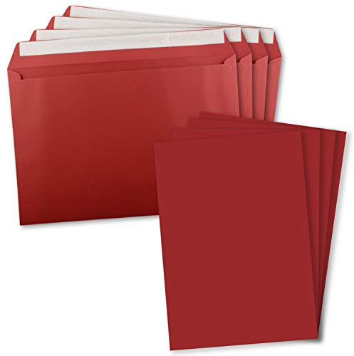 20x XXL Einzelkarten-Set in DIN A4 (21 x 29,7 cm) inkl. Umschlägen in DIN C4 - Dunkelrot - Briefumschlag mit Haftklebung - für Versand von Grußkarten, Urkunden und Gutscheinen geeignet
