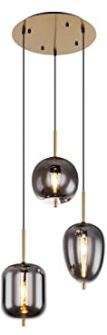 GLOBO LIGHTING 3 flammige Pendelleuchte BLACKY Rauchglas Kugellampe mit 46cm Lampenbaldachin Messing