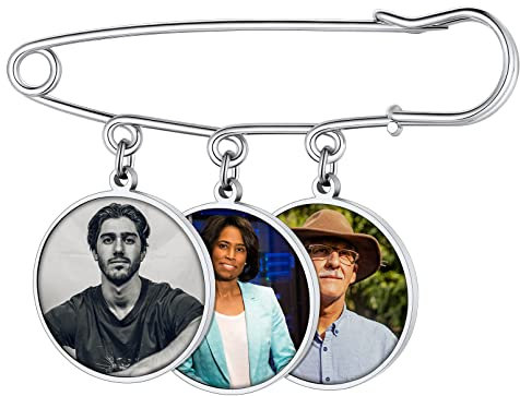 Custom4U Personalisierte Damen Herren Brosche mit 3X Rund Fotoanhänger mit Bild DIY Memorial Anhänger Brautstrauß Silber Anstecker Hochzeit Vintage Sicherheitsnadel Clips für Kleidung
