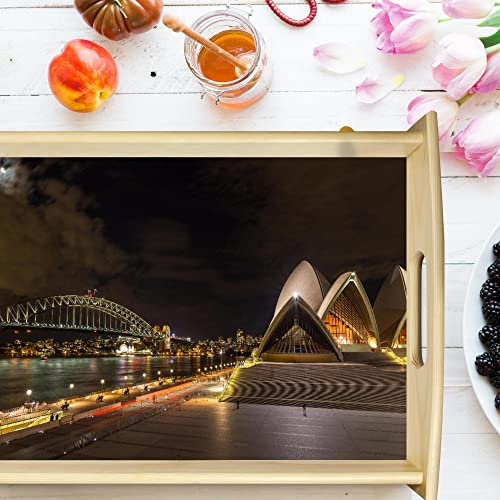 Vero Home 12177 Holz-Tablett | Motiv Reisen Sydney bei Nacht | Servier-Tablett für jeden Anlass | Maße: 48 x 36 cm