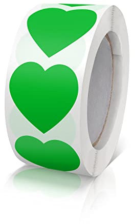 Aufkleber Herz Grün Selbstklebende Herzform Etiketten Rolle 25mm klein Farbkodierung Heart Sticker für Hochzeiten Scrapbooking Geschenke 500 Stück
