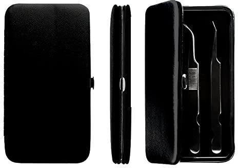 PU Leather Empty Tweezers Storage Bag Magnetic Lash Tweezers Case Anti- Organizer for Eyelash Grafting Extension Tweezers (Black)