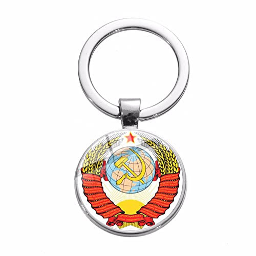 Sowjetische Abzeichen Schlüsselanhänger Sichel Hammer Russland Emblem Kommunismus Kunst Foto Glas Schlüsselanhänger für Freunde Geschenke, weiß, L