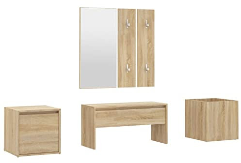vidaXL Garderobenset, Flurgarderobe mit Flurbank Spiegel 2 Garderoben Box, Garderobe Garderobenpaneele, Wandgarderobe Flurmöbel, Sonoma-Eiche Holzwerkstoff
