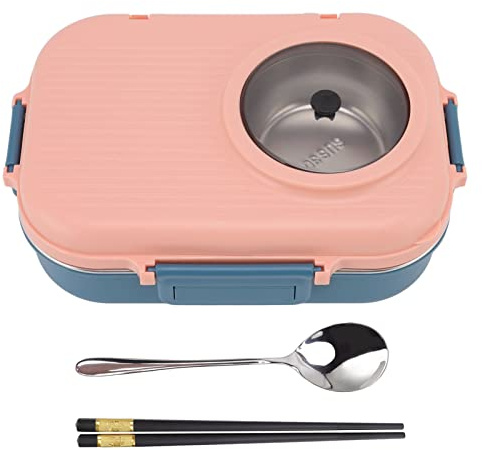 Lunch Containers, Thermal 4 Compartments Insulated Reusable Portable Lunch Box with Spoon Chopsticks and Sauce Bowl for Kids Adult(PIink)