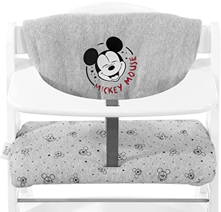 hauck Disney Sitzkissen Kompatibel mit Alpha+, Beta+ und Arketa Holzhochstuhl Highchair Pad Deluxe, Einfache Befestigung mit Klettverschluss, Maschinenwaschbar (Mickey Mouse Grey)