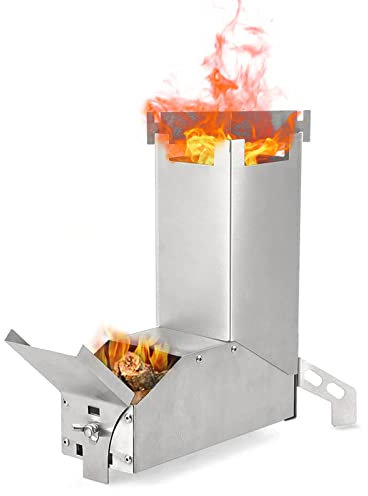 Faltbarer Holzofen Outdoor Camping Edelstahl Rocket Stove Mult Fuel Notfall Kocher für Zelte Unterkunft und Wandern Angeln,Silver,29.5 * 25cm