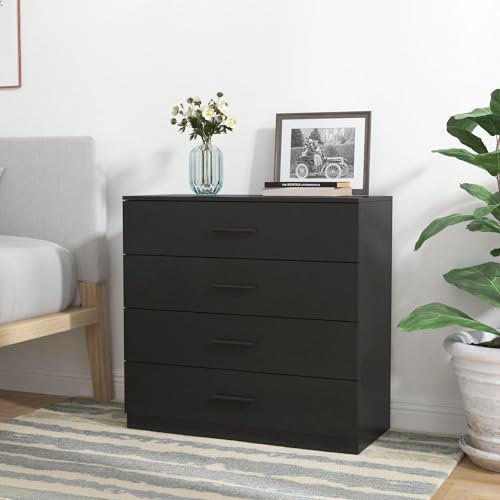URBNLIVING Black Wooden Bedroom Furniture Cabinet Chest of Drawers Dressing Table Wardrobe - 4 Draw Cabinet