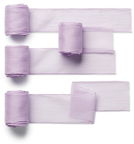 CHUQING Geschenkband Violett,Chiffonband Helles Lila,4,5 m x 38 mm, Schleifenband Lavendel,Dekoband für Taufe und Geburtstag Geschenke,4 Rollen