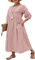 Disimlarl Robe longue à manches lanternes en coton et lin de couleur unie, rose, L
