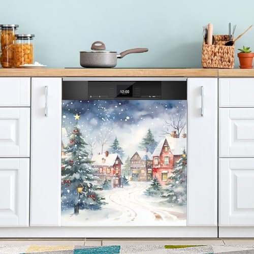 JIPONI Geschirrspüler-Magnetabdeckung Weihnachtsbaum Schnee Geschirrspüler Magnet Küche Kunst Dekor Geschirrspüler Magnetischer Aufkleber 23 B x 26 H