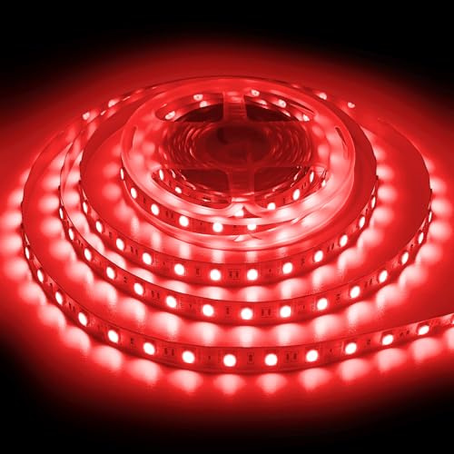 ShineBurky LED Strip 5M Rot, 12V LED Streifen Selbstklebend, 300LEDs | SMD5050 Dimmbar Beleuchtung Lichtband Strips Flexibel for Leiste Küche Innen Beleuchtung Spiegel TV DIY Deko (ohne Netzteil)