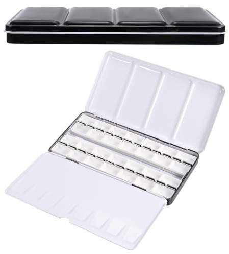 PATIKIL Palettes de Peinture Vide Boîte en Métal Avec 28 Godets Pleins Noir | Pour Aquarelle, Étui de Peinture Avec Couvercle Pour Les Déplacements, Peinture à L'Huile, 28 Compartiments