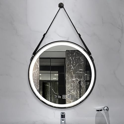 AHOR Gerahmter LED-Smart-Spiegel, Runder Beschlagfreier Dimmbarer 3-Farben-Schminkspiegel Großer Beleuchteter Badezimmerspiegel zur Wandmontage (Color : Black, Size : 40CM_Triple Bond)