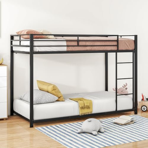 Azkoeesy 2 Kinder Etagenbett Stockbett 90x200 cm, Stabiler Eisenlattenrost und Geländer, für Jugendliche und Erwachsene, schwarz