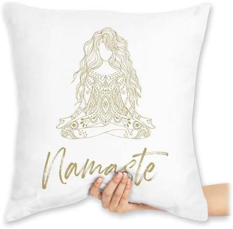 Kissen 40x40 Zierkissen - Namaste Yoga Spiritual Mandala - 40 x 40 cm - Weiß - Joga Wellness Meditation Geschenke Fans für Alles Motiven mit