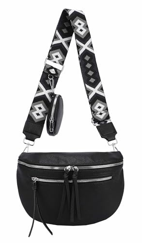 Damen Brusttasche Crossbody Tasche Umhängetasche Hüfttasche Cross-Over Bodybag Schultertasche Bauchtasche Handytasche Kunstleder Schwarz