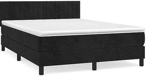 Hommdiy Boxspringbett mit Matratze Schwarz 140x200 cm SamtVertikale Streifen