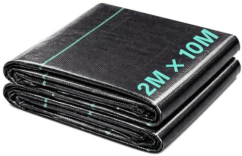 2mx10m Heavy Duty Weed Control Membrane Mat Garden Weed Barrier Fabric for Landscaping Driveway Gravel Artificial Grass Lawn Underlay Woven Roll Ground Cover Weed Block Patios, Flower Beds in Sheet