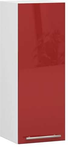 AKORD | Küchenhängeschrank - Oliwia W30 | 2 Regalböden & 1 Tür Küche Schrank | Einbauküche Küchenzeile Küchenmöbel Küchenschränke | Laminierte Platte | 30 x 30 x 72 cm | Weiß | Rot Glanz