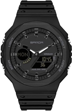 rorios Dual Display Elektronische Uhr Unisex Freizeit Armbanduhr Digital Analog Quarz Uhren Multifunktional Militär Herrenuhren für Herren Damen 50M wasserdichte Schwarz A