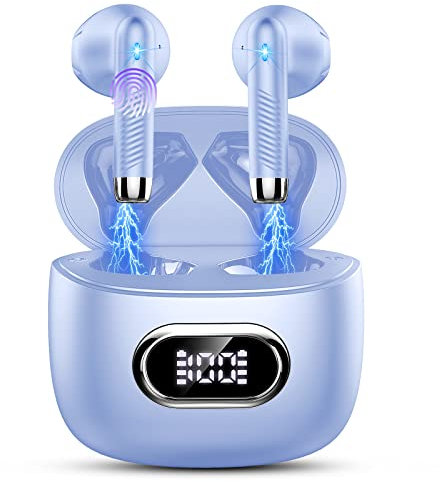 Bluetooth Kopfhörer, Kopfhörer Kabellos Bluetooth 5.3 In Ear Kopfhörer mit 4 HD Mic, 2024 Kabellose Kopfhörer 42Std ENC Noise Cancelling Earbuds Tiefer Bass, IP7 Wasserdicht Ohrhörer LED-Anzeige, Lila