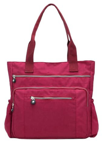 Dachkoffer Taschen Lässige Damen-Handtasche mit Taschen und Reißverschluss, Nylon-Schulter-Aufbewahrungstasche Taschen Beutel Damen (Red, One Size)