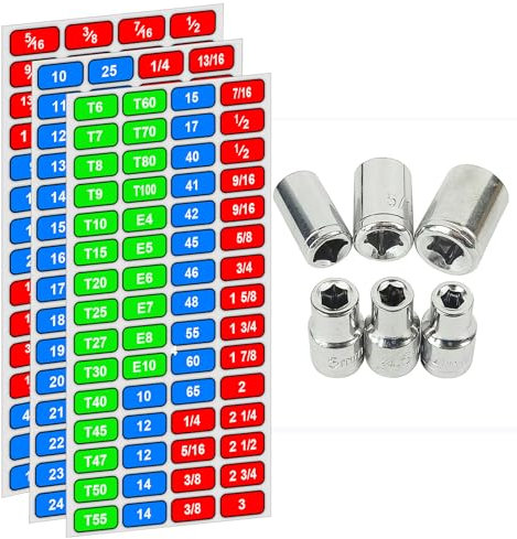 Foil Socket Labels Toolbox Stickers 180 pcs, 1/4, 3/8, 1/2 Wrench Size Labels Socket Size Stickers for Toolbox Organization