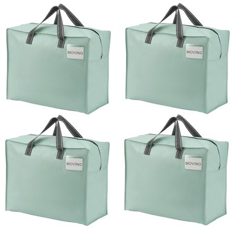 VENO 4 Pack 50L Large Storage Bags, Duvet Storage Bag King Size for Moving, Underbed Storage Bags for Bedding, Laundry Packing Boxes Clothes, Duvets, Blankets (50L Light Green, 4 Pack)