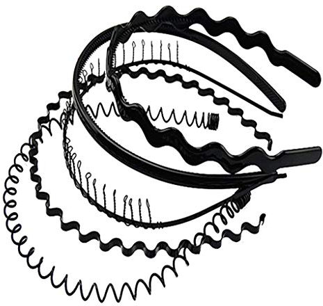 Lot de 5 serre-têtes ondulés en métal et plastique pour homme et femme Noir