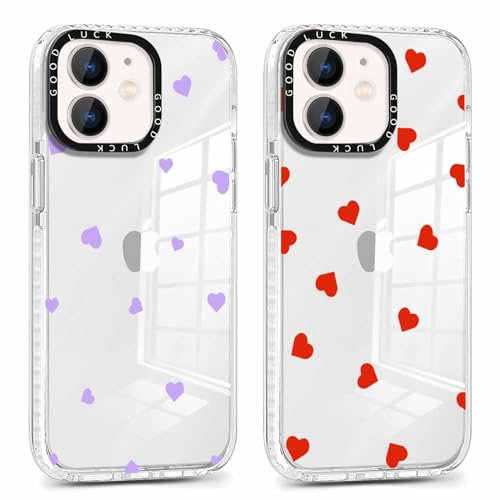 Foonary 2 Piezas Transparente Funda para Apple iPhone 11 6,1, Aesthetic Dibujos Diseño Motive Carcasa, Suave TPU Silicona Cover Bumper Case Regalos Mujer para iPhone 11, Corazón 03