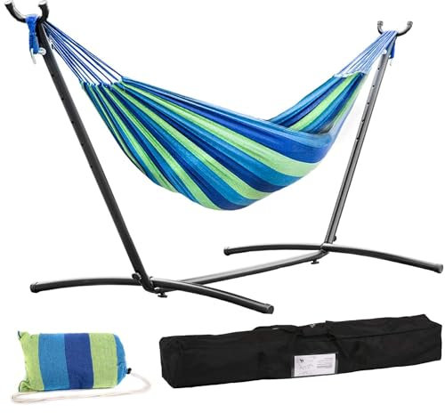 Double Hammock Stands Portable Hammock Stand Heavy Duty Steel Stand for Outdoor Patio or Indoor (Blue)