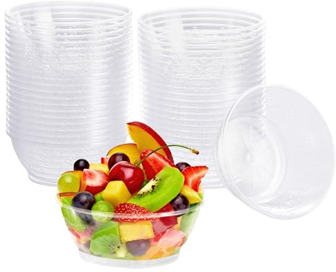 MATANA 200 Small Clear Hard Plastic Bowls (150ml / 5oz) - Mini Bowls for Desserts, Dips, Sauces, Ice Cream, Trifles - Weddings, Birthdays, Picnic, Parties - Sturdy & Reusable