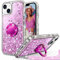 Unlicaku for iPhone 13 Case, with Ring Women Girls Bling Holographic Sparkle Glitter Cute Cover, Diamond Ring Protective Phone Case for iPhone 13, Pink