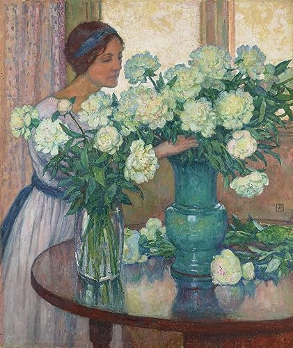 HCOTZHPY Ölgemälde Leinwandbilder Bild Kunst Leinwand Malerei Weiße Pfingstrosen Weiße Pfingstrosen von Théo Van Rysselberghe Ölgemälde Bilder für Wanddekoration 60x90cm