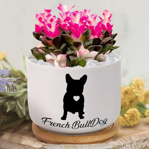 Yelolyio Pot de fleurs bouledogue français pour chiot - Pot de fleurs personnalisé pour succulentes - Petit pot de fleurs personnalisé pour grand-mère