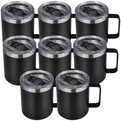 Xaztr 8 Pack Stainless Steel Insulated Coffee Mug,12oz Double Wall Vacuum Travel Coffee Cup with Lid, Reusable Metal Tumbler Bulk with Handle, Camping Mugs Keep Hot