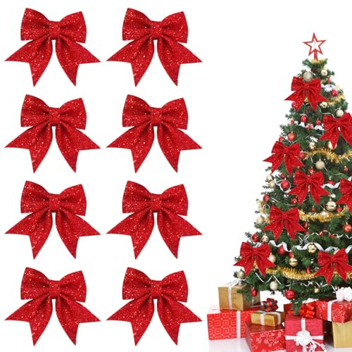 Sykerout 8pcs Lazos arbol Navidad, Arco de Navidad,Lazos Rojos arbol Navidad, Regalo de Fiesta de árbol de Navidad, Lazo Llamativo navideño Estufa navideña, Adornos para Ventanas