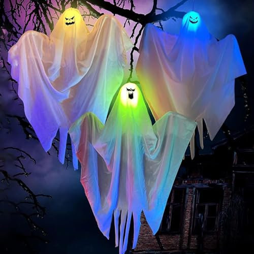 3pcs Halloween Deko Outdoor,Halloween Deko Garten,Halloween HäNgende Geister,Fliegende Geister Halloween Deko Horror,Halloween Party Dekoration Innen AußEn Haus BäUme Garten Patio