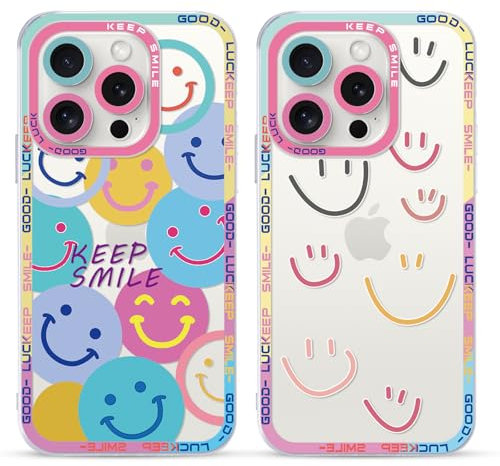 Yoedge 2 Piezas Funda para iPhone 16 Pro Transparente 6,3, Carcasa para Teléfono Móvil con Smiley Lindo Divertido Dibujos Aesthetic Cover, Soft Cristal Caja de Silicona para iPhone 16 Pro Case