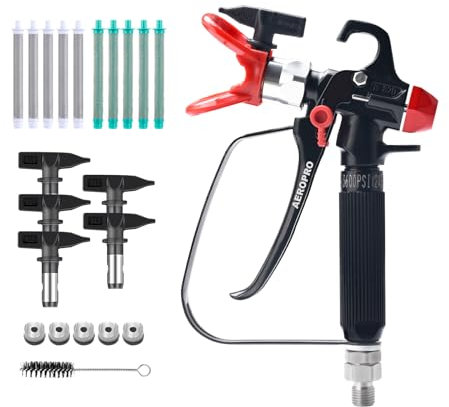 AEROPRO Tools Airless Paint Sprayer Gun with 5 Spray Tips & 10 Filters,3600PSI High Pressure Swivel Joint Airless Spray Gun kit for Home,Interior and Exterior Walls,Doors,Fences (Black)