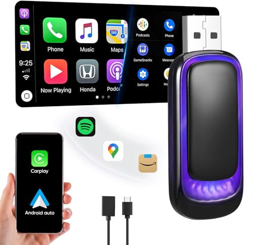 Wireless Carplay Adapter, Upgrade 2 in 1 Wireless Adapter for iPhone iOS Carplay & Android Auto, Apple Carplay Dongle, Converts Factory Wired to Wireless, Plug and Play, Auto Connect, 5.8GHz, No Delay