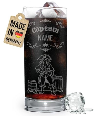 PR Print Royal Graviertes Longdrinkglas personalisiert mit Name - Captain - Geschenk für Freundinnen zum Geburtstag, Cola-Glas mit Gravur | Lasergravur, 400 ml